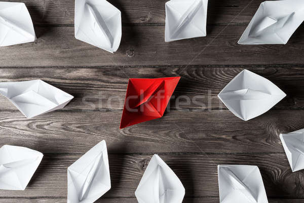 Działalności zestaw origami łodzi drewniany stół Zdjęcia stock © adam121