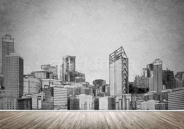 Oraş proiect perete siluetă modern peisaj Imagine de stoc © adam121
