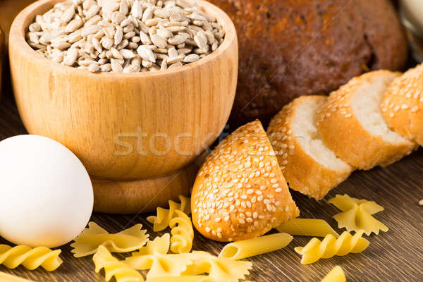 Fresh bread, eggs, pasta and grains Stock photo © adam121