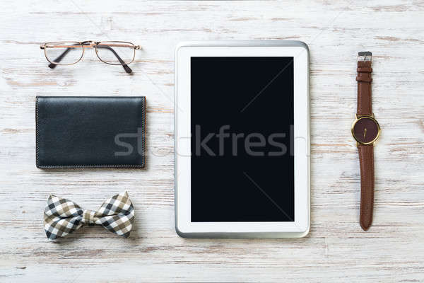 úriember készlet tabletta óra szemüveg csokornyakkendő Stock fotó © adam121