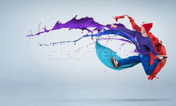 Hip hop tancerz nowoczesne skoki kolorowy farby Zdjęcia stock © adam121