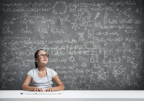 Stock foto: Wenig · Schule · Genie · Mädchen · Alter · rot