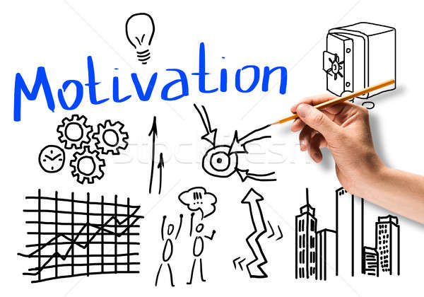 Foto stock: Motivación · negocios · mano · dibujo · lápiz · objetivos