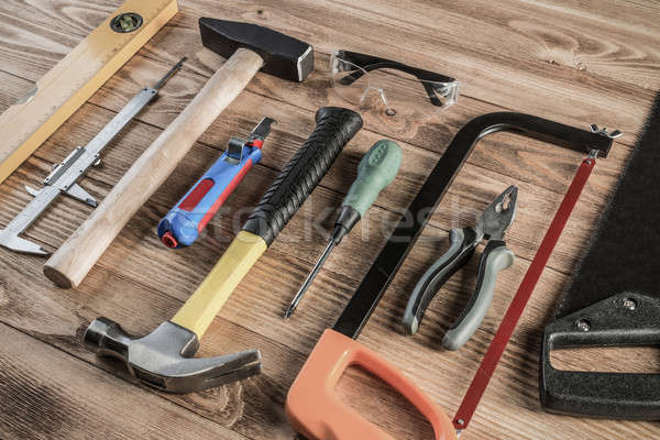 [[stock_photo]]: Table · en · bois · variété · réparation · outils · bois · surface
