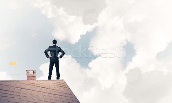 Mister boss on brick roof with arms akimbo. Mixed media Stock photo © adam121