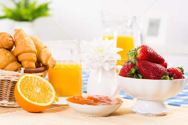early breakfast, juice, croissants and jam Stock photo © adam121