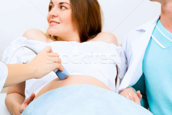 Handen abdominaal ultrageluid scanner zwangere vrouwen Stockfoto © adam121