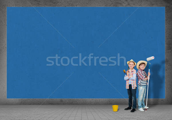 Kinderen afbeelding afgewerkt schilderij muur bouw Stockfoto © adam121