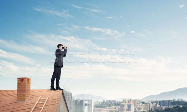 Mister boss on brick roof in search of something new. Mixed medi Stock photo © adam121