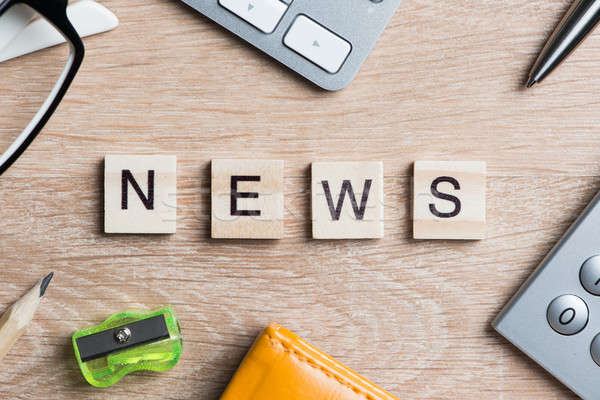 Mass media conceptual words spelled with wooden cubes on desk Stock photo © adam121