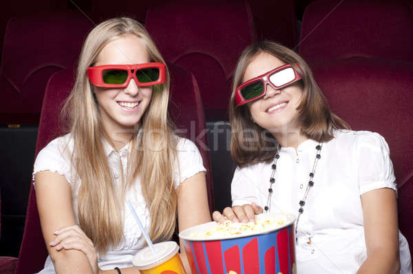 Foto stock: Meninas · cinema · dois · veja · sessão · óculos