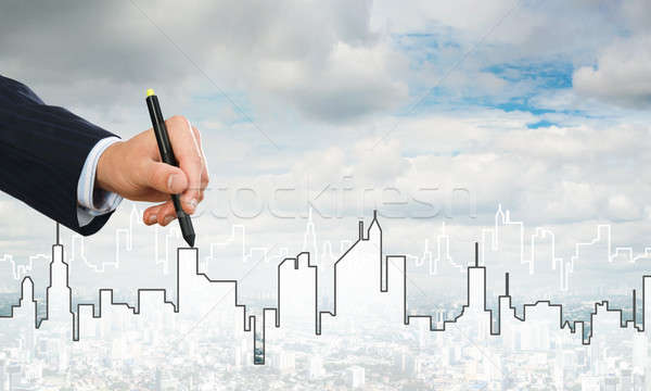 Engineering ontwerper werk hand man tekening Stockfoto © adam121