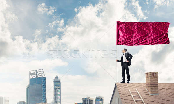Young businessman with flag presenting concept of leadership. Mi Stock photo © adam121