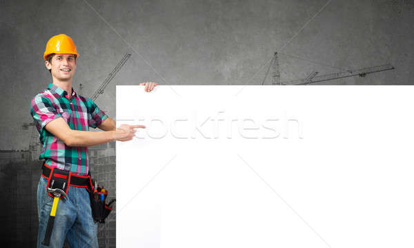 Szerelő szalag fiatal építész férfi mutat Stock fotó © adam121