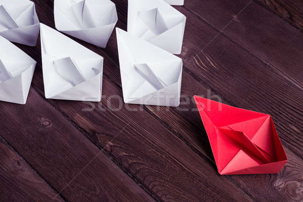 Business leadership concept with white and color paper boats on  Stock photo © adam121