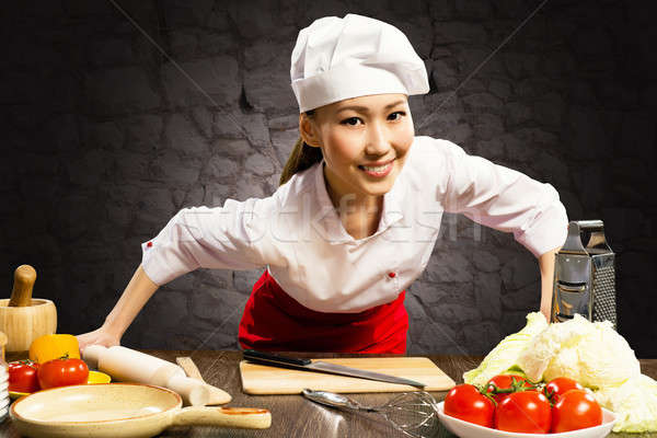 Portrait Asian woman cooks Stock photo © adam121