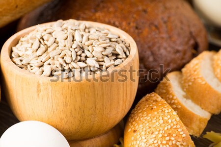 Fresh bread, eggs and grains Stock photo © adam121