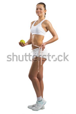 young athletic woman measuring waist Stock photo © adam121