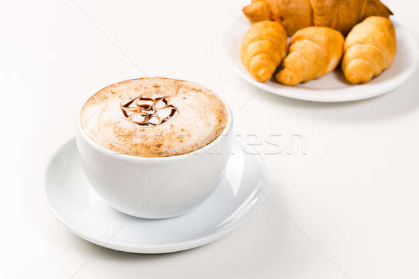 large cup of coffee and croissants on a plate Stock photo © adam121
