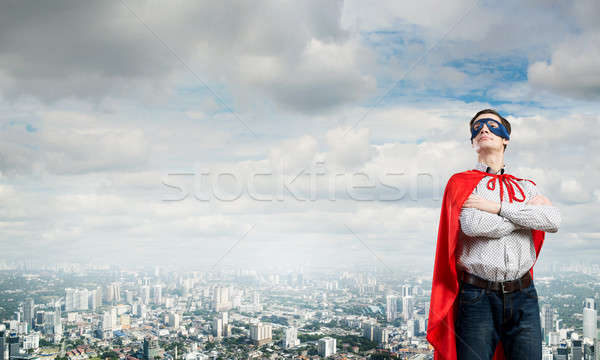 Süper kahraman genç adam maske göğüs Stok fotoğraf © adam121