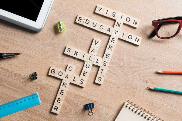 Conceptual keywords on wooden table with elements of game making crossword Stock photo © adam121