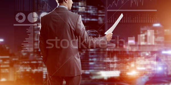 Digital background with infographs and man extending papers or contract Stock photo © adam121