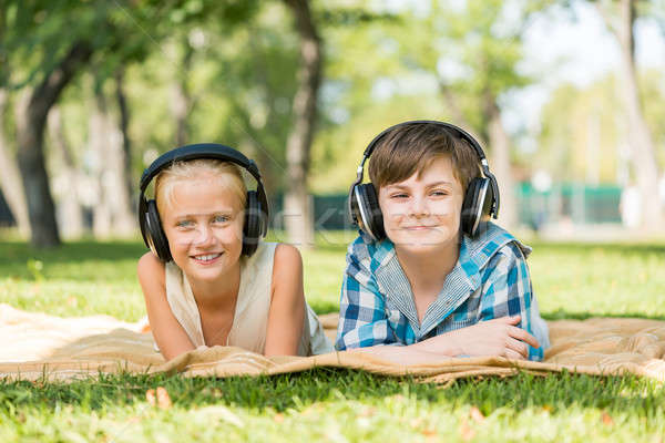 Ninos auriculares cute nina nino Foto stock © adam121