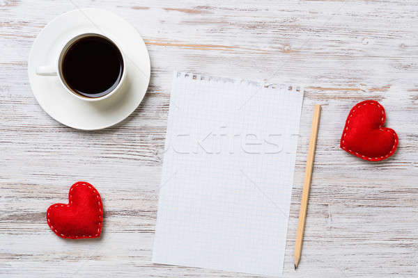 Confessione san valentino tazza di caffè notepad matita due Foto d'archivio © adam121