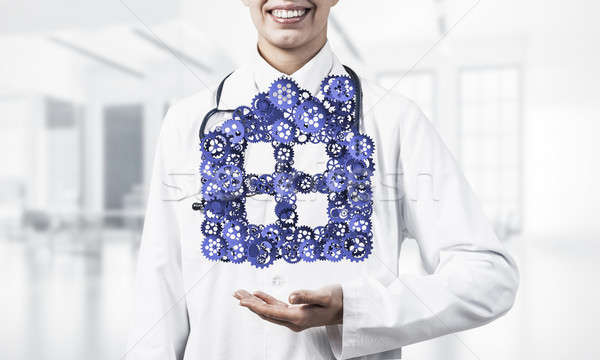 Symbol of homepage or accomodation made with cogwheels presented Stock photo © adam121