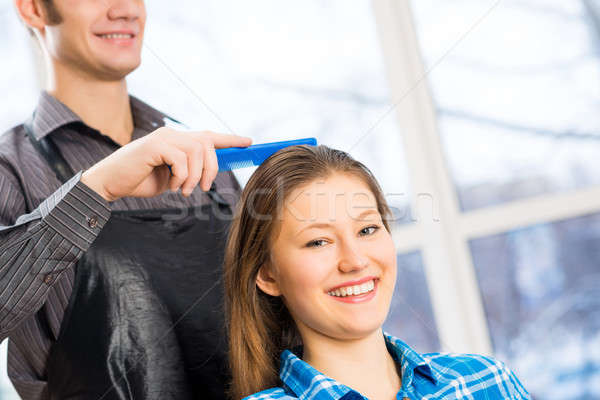 Stock photo: hairdresser and client
