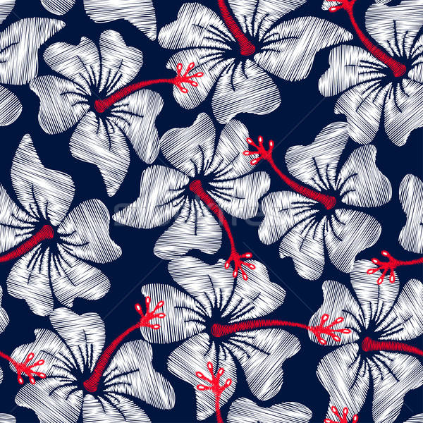 Weiß Hibiskus tropischen Stickerei floral Stock foto © adamfaheydesigns