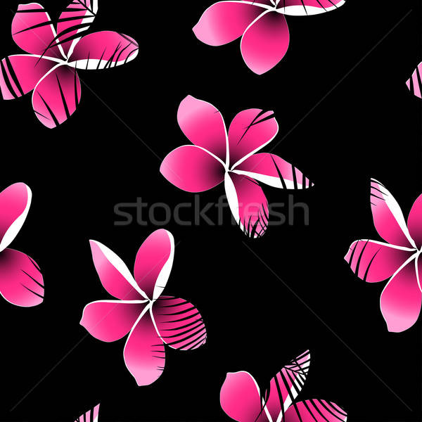 Tropical palm leaves over pink frangipani seamless pattern Stock photo © adamfaheydesigns