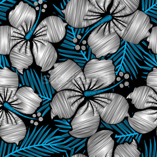 Hibiszkusz trópusi virágmintás hímzés végtelen minta Stock fotó © adamfaheydesigns