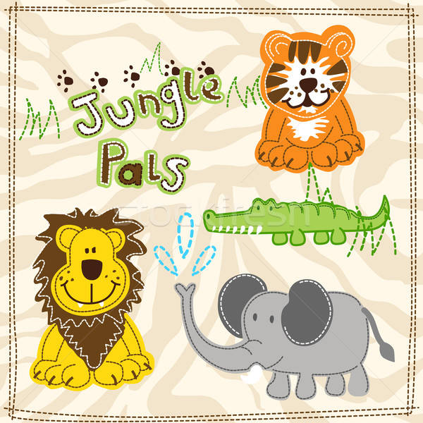 Cute african wilde Tiere Stickerei Illustrationen Baby Stock foto © adamfaheydesigns
