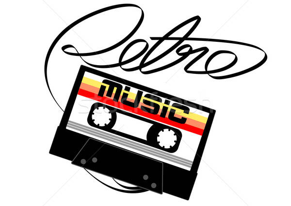 Foto stock: Cassete · fita · retro · música · branco