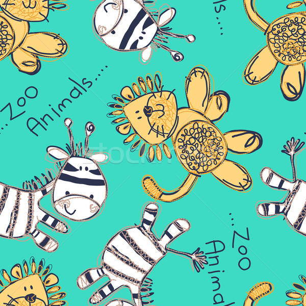 Zebra and lion seamless pattern with embroidery Stock photo © adamfaheydesigns