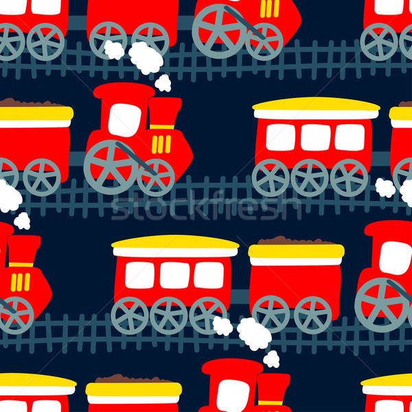 Stock photo: Little steam train in a seamless pattern