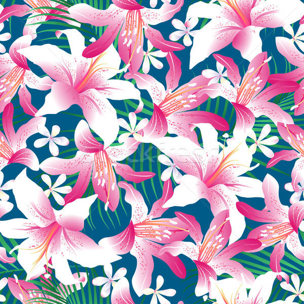 Tropical hibiscus floral 3 seamless pattern Stock photo © adamfaheydesigns