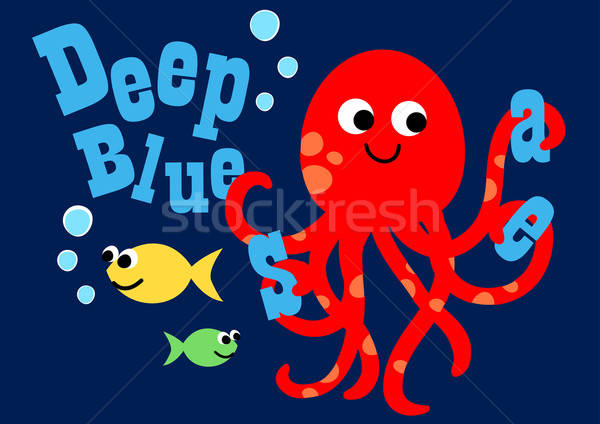 Stockfoto: Gelukkig · octopus · zwemmen · twee · vis · water
