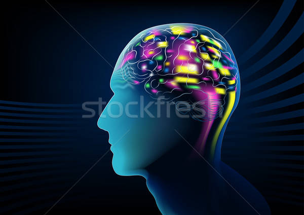 Elektrische Gehirn Aktivität menschlichen Kopf blau Stock foto © adamfaheydesigns