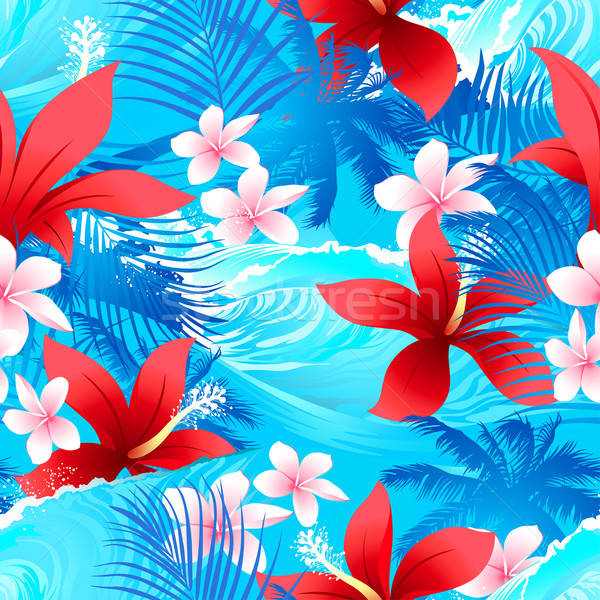 Tropischen rot Hibiskus Blumen Surfen Welle Stock foto © adamfaheydesigns