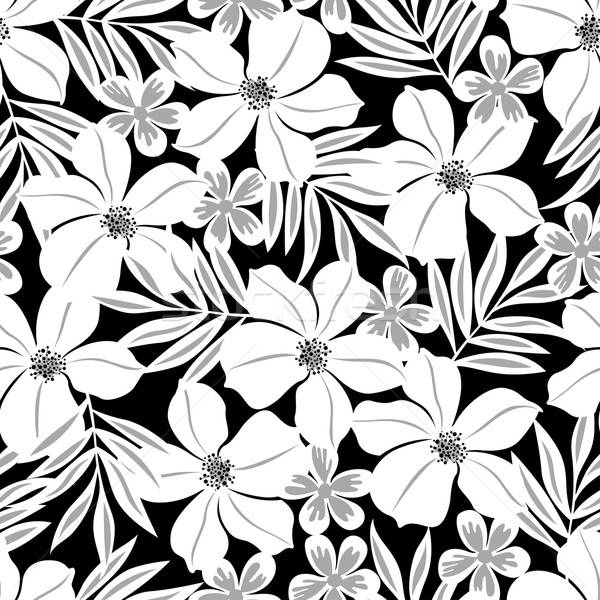 White tropical flower on a black background seamless pattern Stock photo © adamfaheydesigns