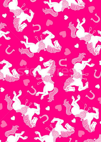 Pink horses galloping with hearts background Stock photo © adamfaheydesigns