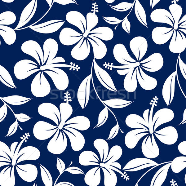 Azul branco tropical hibisco flores folhas Foto stock © adamfaheydesigns