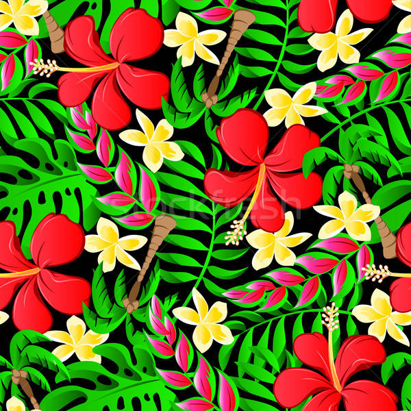 Tropical palms hibisco flores verão Foto stock © adamfaheydesigns