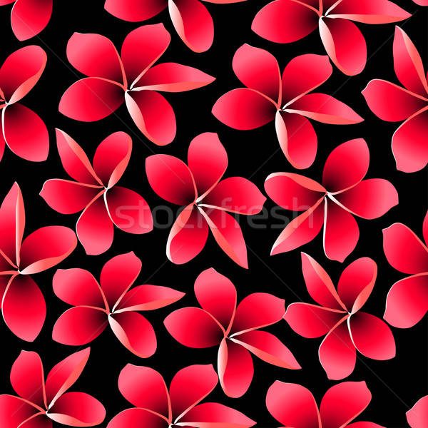 Red tropical frangipani with black background seamless pattern Stock photo © adamfaheydesigns