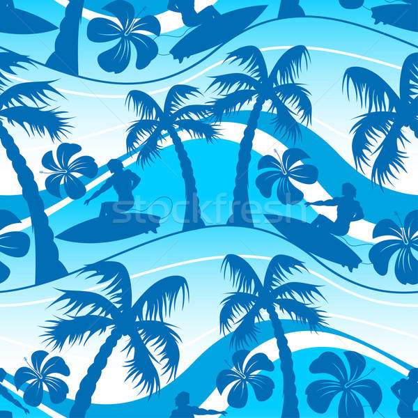 Surfer with palm tree seamless pattern Stock photo © adamfaheydesigns