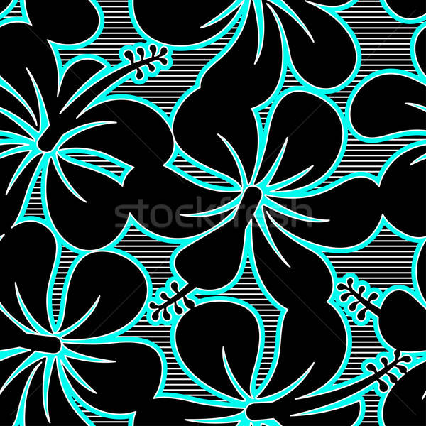 Black blue and white hibiscus lines seamless pattern Stock photo © adamfaheydesigns