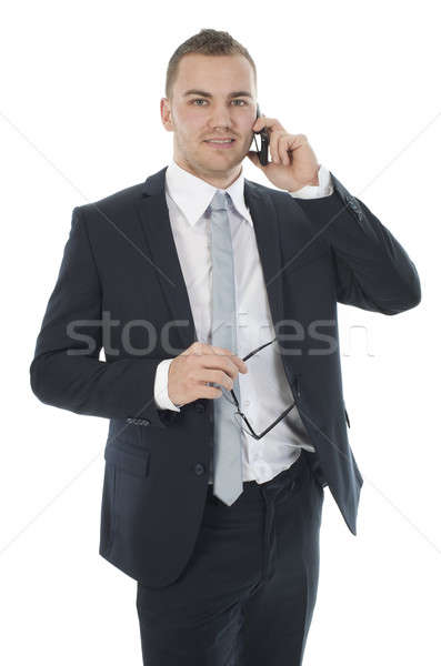 Geschäftsmann Telefon weiß Männer Gläser Porträt Stock foto © advanbrunschot