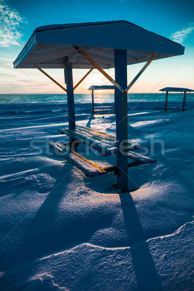 Picknicktafel zee winter geen mensen strand hout Stockfoto © aetb